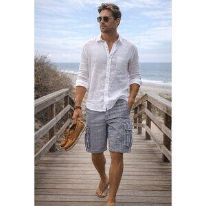 Tommy Bahama Plaid Cargo Shorts Mens Size 34 Coastal Resort Beach Preppy Summer